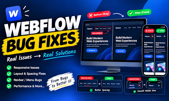fix bugs and responsive issues in webflow