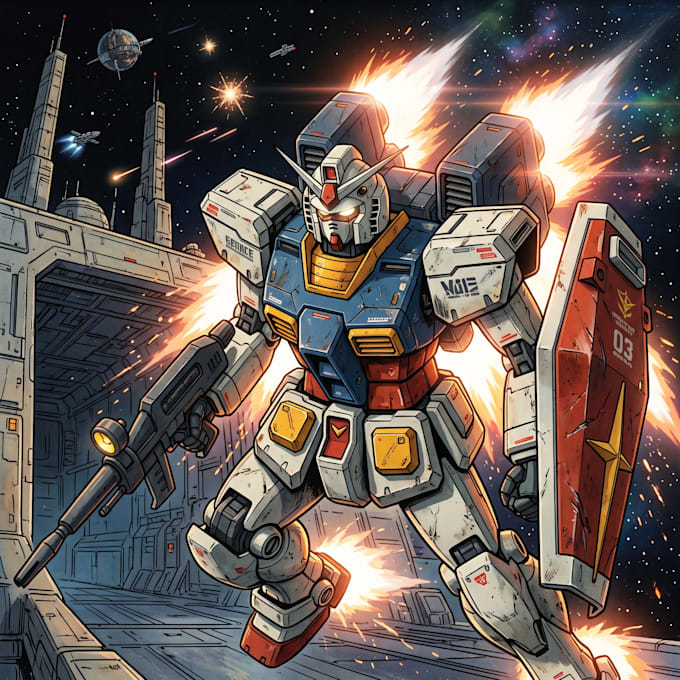 create retro mecha or scifi gundam art