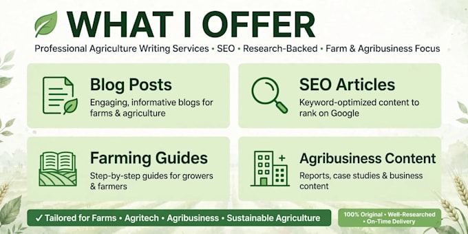 write agriculture and agribusiness blog articles