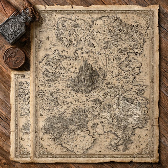 create a fantasy map illustration for your story, rpg world