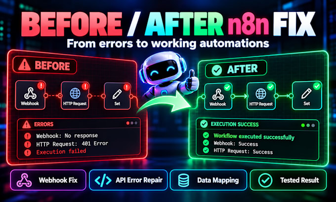 fix n8n workflow errors, API integrations and webhooks