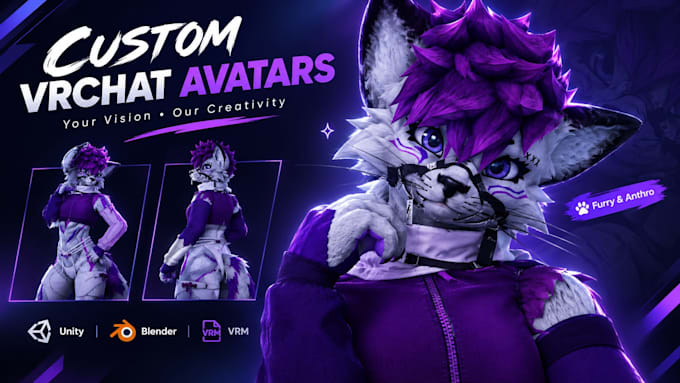 custom vrchat avatar, vr chat avatar, vrc avatar, 3d vtuber model, furry avatar