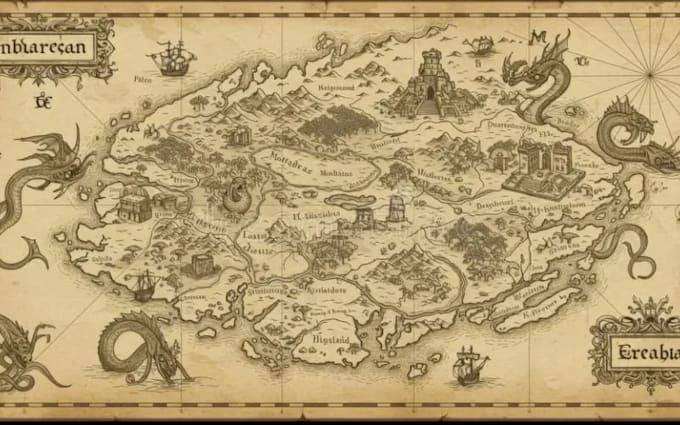 design custom fantasy book map dnd world map game map illustration