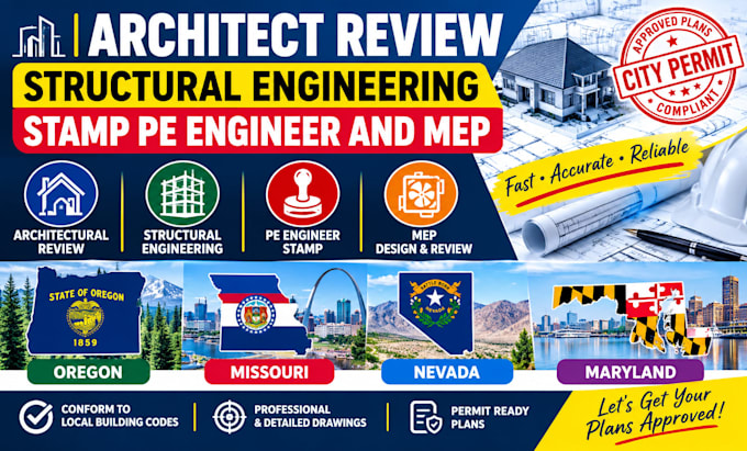 architect review structural engineering stamp pe engineer and mep in mo or nv MD