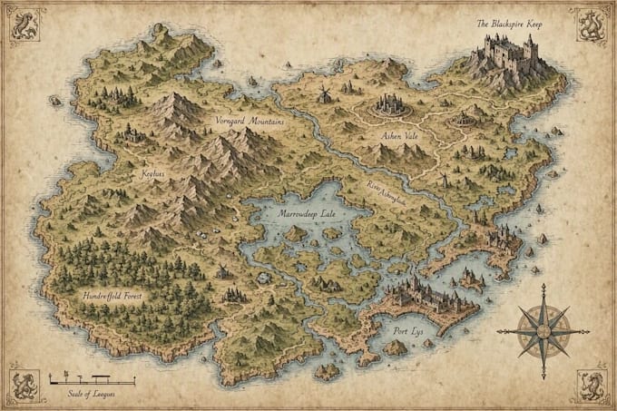 design printable fantasy dnd map, rpg map, and game map