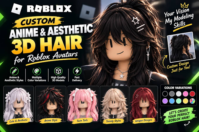 Create custom anime and aesthetic 3d hair for roblox avatars by ...