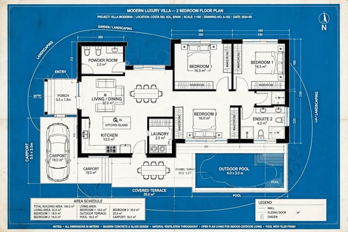 design luxury modern villa floor plan with pool