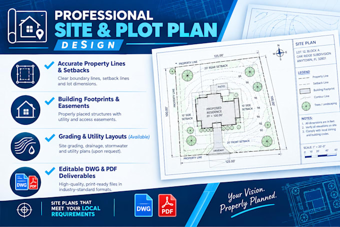 create professional civil site plan, plot plan and zoning drawings