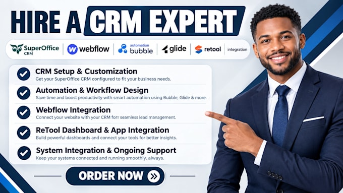 setup superoffice CRM webflow automation bubble glide retool integration