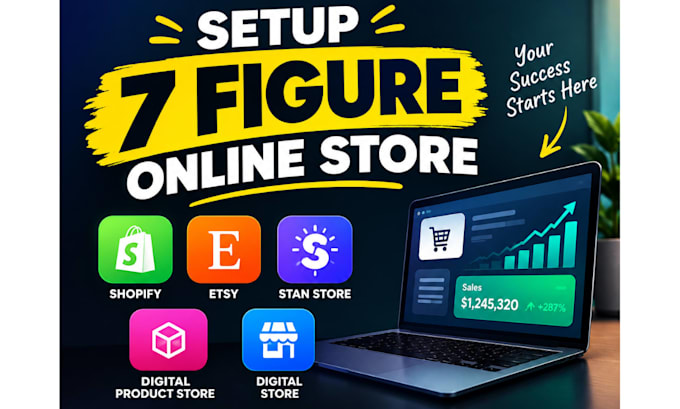 setup 7 figure shopify, etsy, stan store, digital product store, digital store