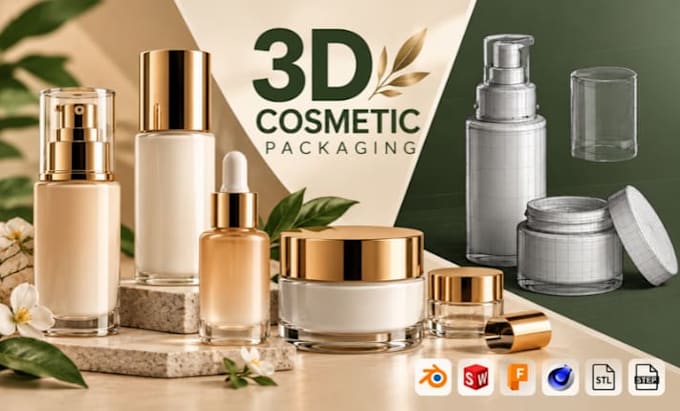 create 3d cosmetic packaging design, skincare bottle modeling and rendering