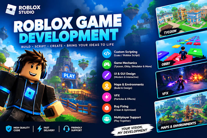 roblox studio luau scripting game developer UI vfx maps roblox combat bug fixing