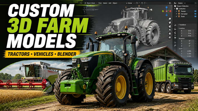 custom realistic farming simulator ready for game, tractor, 3d printing,
