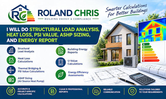 do structural load analysis, heat loss, psi value, ashp sizing and energy report
