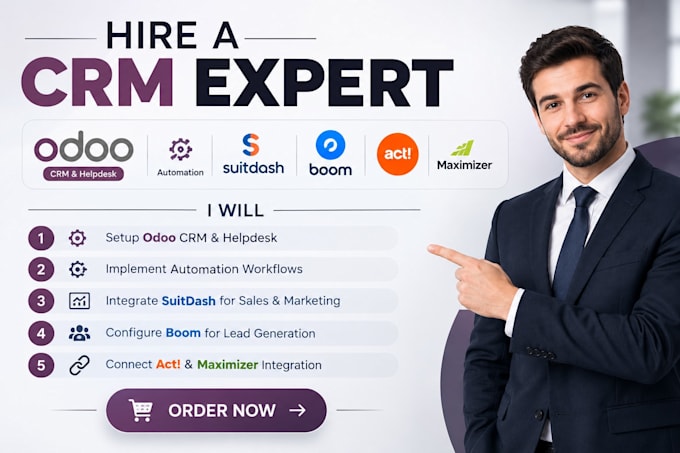 setup odoo CRM helpdesk automation suitedash boom act maximizer integration