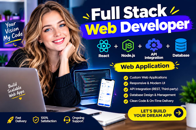 full stack web developer react node js API integration database web application