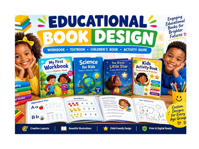 format, design educational workbook, textbook, children book, kids activity book