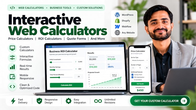 build a custom interactive web calculator for wordpress, shopify, or webflow