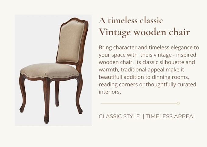 write product descriptions for funiture and home decor