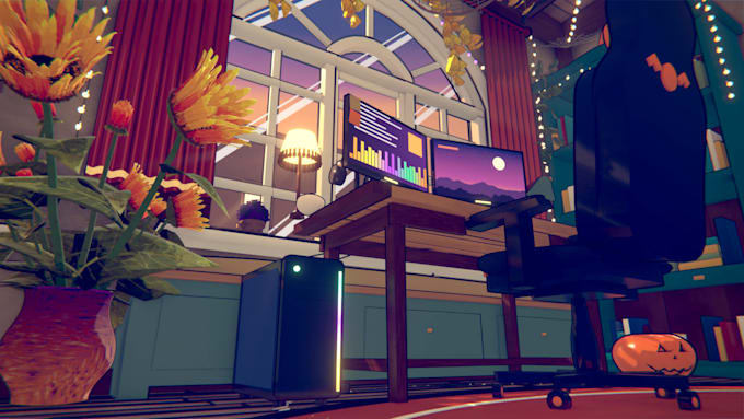 design a 3d cozy room loop for lofi streams