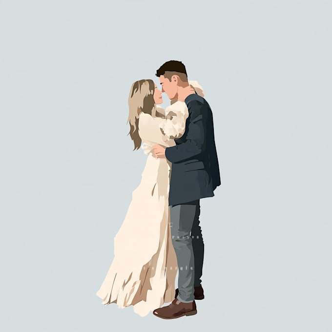 draw flat minimalist wedding couple portrait