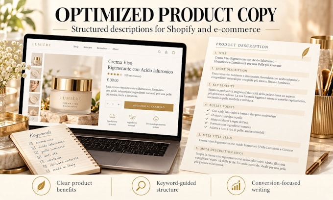 write italian SEO product descriptions for ecommerce stores