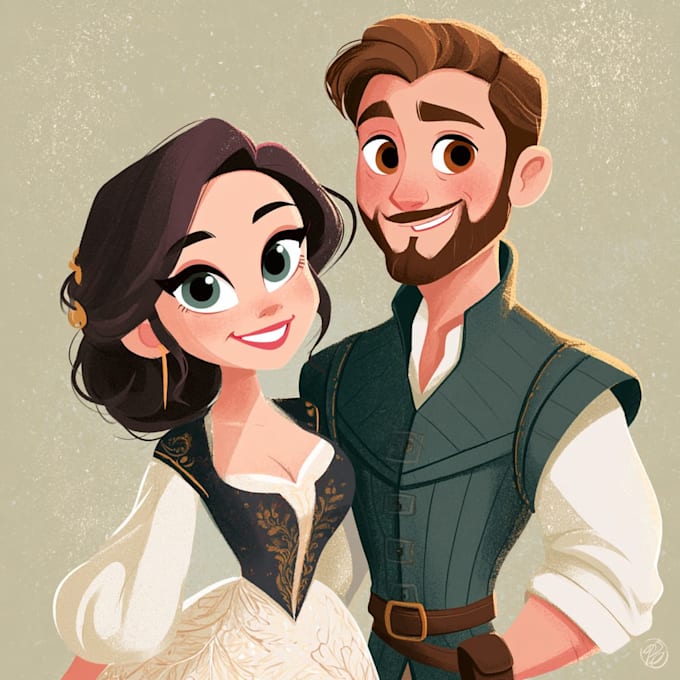 draw a cute cartoon portrait for wedding gifts