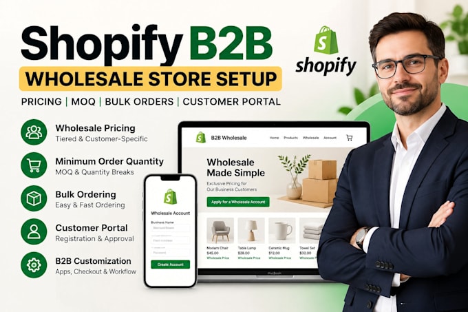 set up shopify b2b wholesale pricing moq bulk orders and customer portals