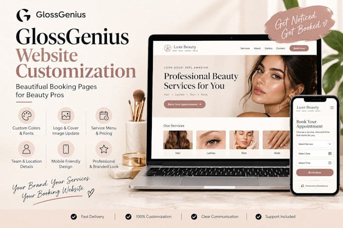 customize your glossgenius booking website for your beauty business
