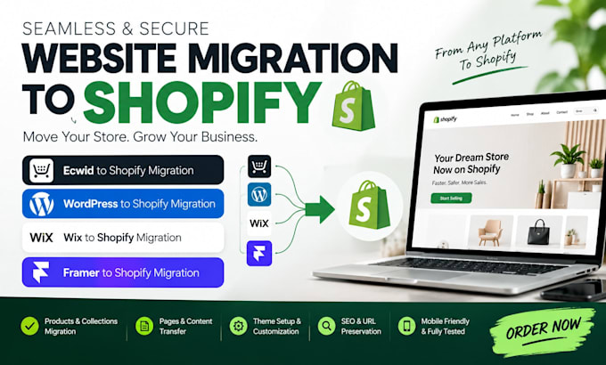 migrate transfer clone or move website frm ecwid wix wordpress framer to shopify