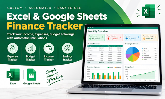 create automated excel spreadsheet finance tracker, google sheet budget tracker