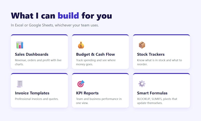 create custom excel and google sheets dashboards