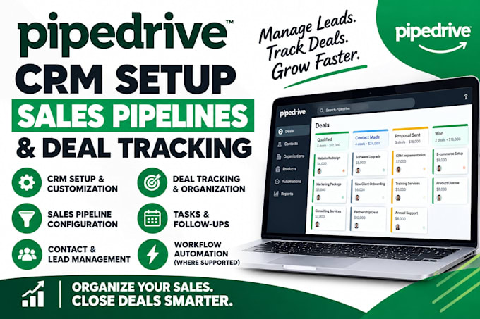 set up pipedrive CRM, sales pipelines, and deal tracking
