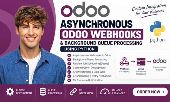 build asynchronous odoo webhooks and background queue processing using python
