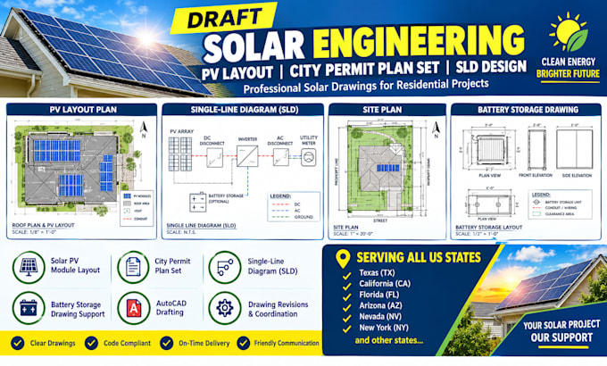 draft solar engineering pv layout city permit plan set sld design fl az nv