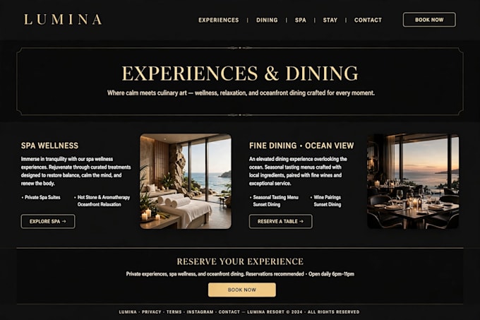 design luxury resort hotel website in figma