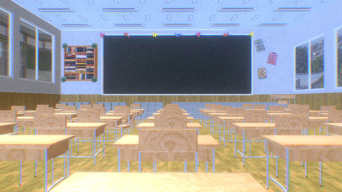 create psx lo fi anime class environment retro ps1 horror school interior 3d map