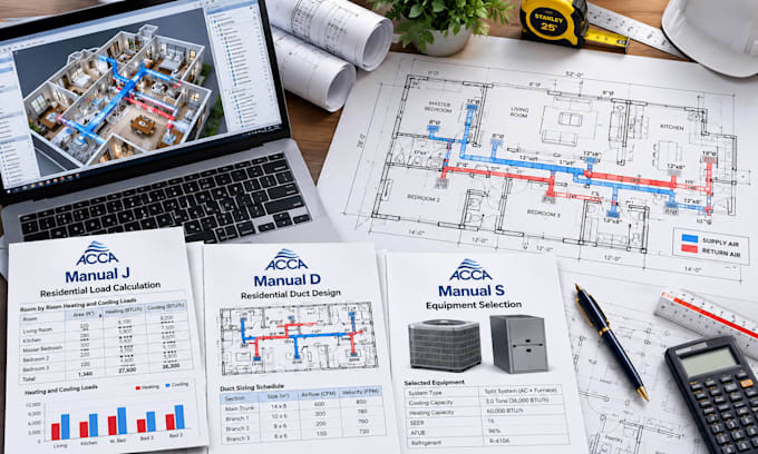 perform residential hvac manual j heating and cooling load calculations