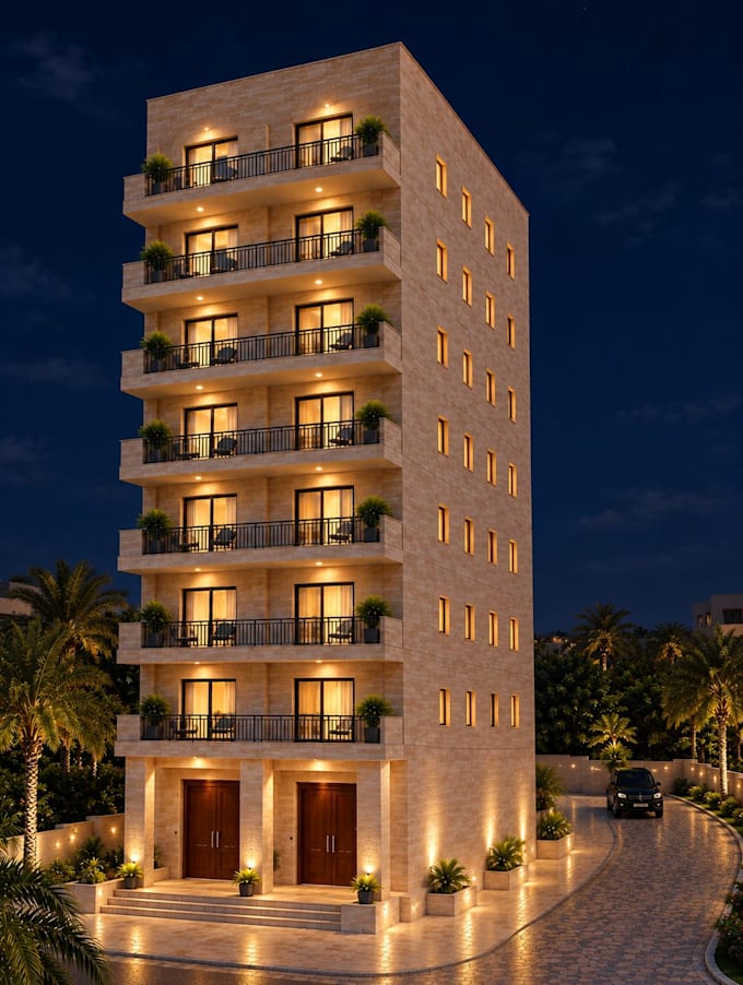 design luxury modern building exterior 3d rendering