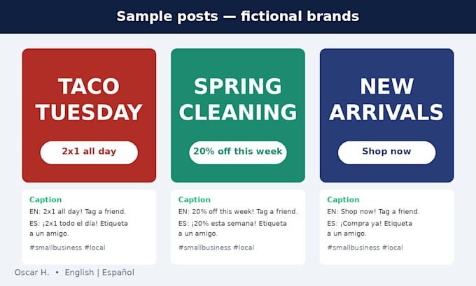 design bilingual instagram and facebook posts with captions