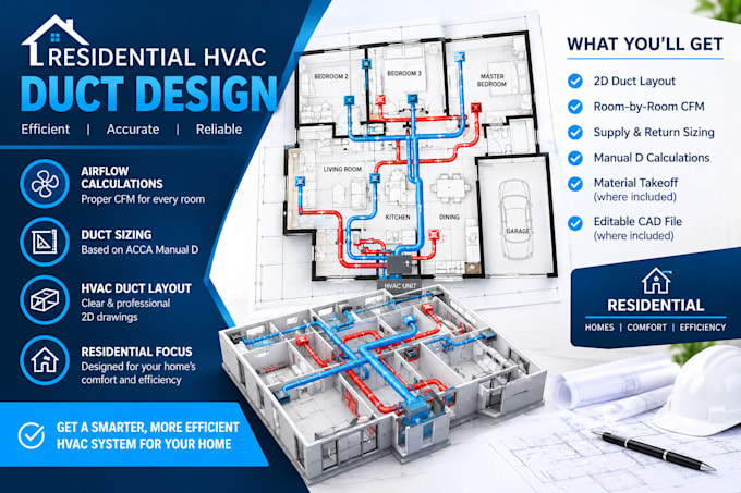 design hvac ductwork, calculate airflow, and provide manual d duct sizing
