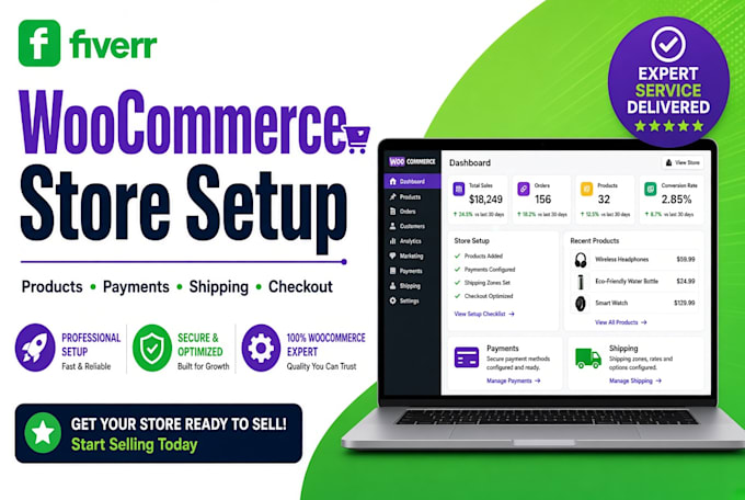 setup woocommerce products, payment gateways, shipping and checkout for stores