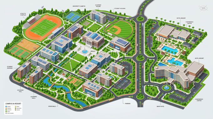 design custom school map university map facility map hotel map or realm map