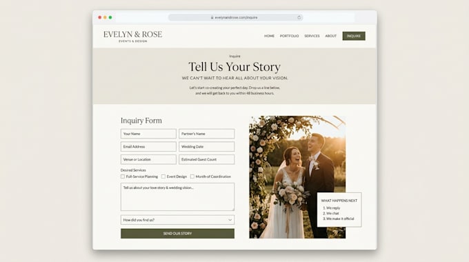 create squarespace wedding inquiry page and form