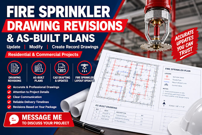 revise fire sprinkler drawings and create as built plans