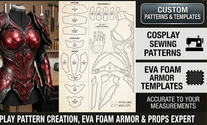 do custom eva foam cosplay armor sewing patterns with printable pdf templates
