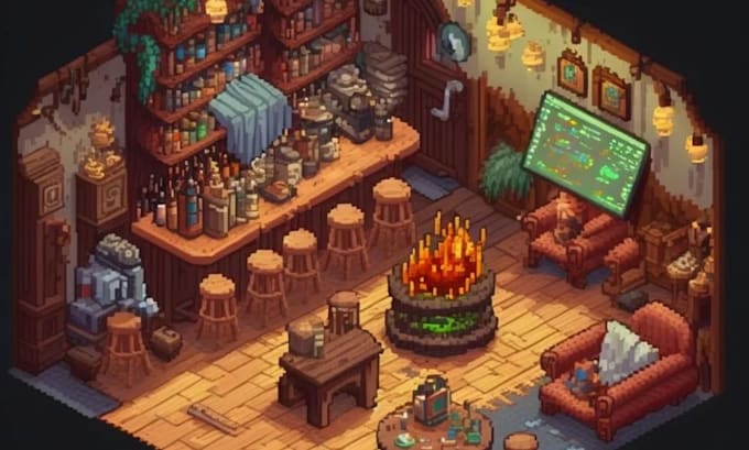 create isometric pixel map game environment pixel art tileset top down game art