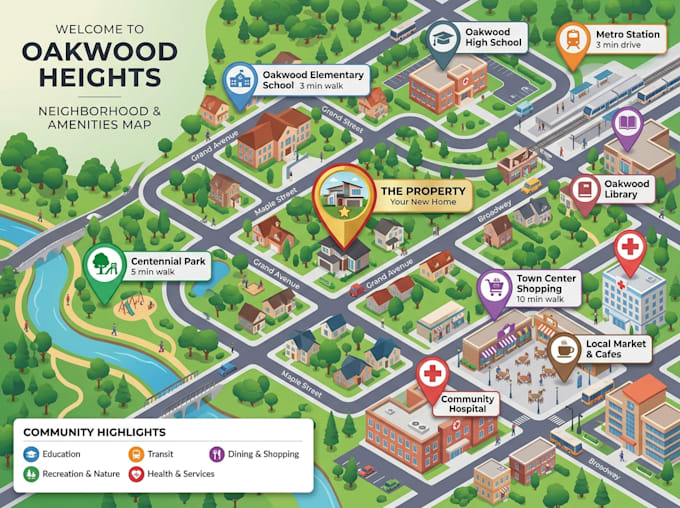 design real estate location maps, property maps and neighborhood maps