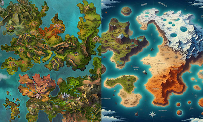 create custom fantasy world map,ttrpg map, for dnd map, rpg book worldbuilding