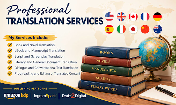 translate books and scripts, proofread, and edit your manuscript